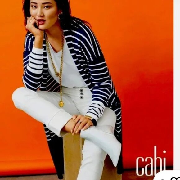 CAbi Navy and White Boathouse Layering Cardigan | Size M - Picture 1 of 7